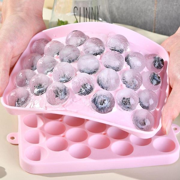 Moldes para hornear Bandeja de hielo de 25 rejillas Molde para hacer bolas de silicona de liberación fácil Mini esfera redonda con tapa