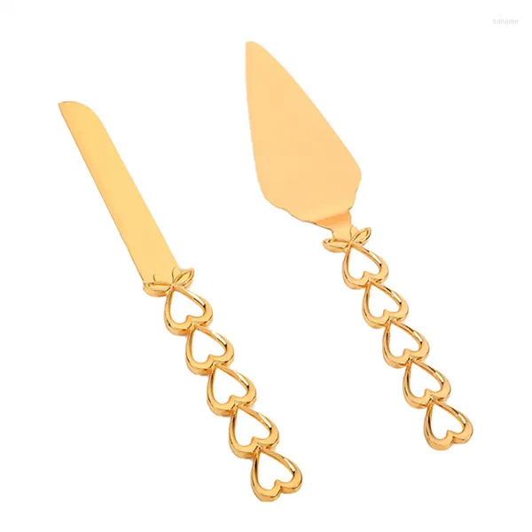 Moldes para hornear, 2 uds., cortador de pastel con mango en forma de corazón, cuchillo de pala dorado, juego de servidor de boda, divisor de fiesta A