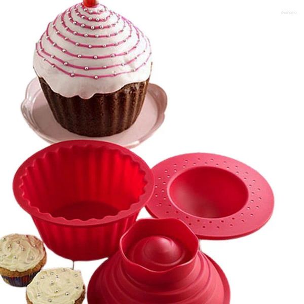 Moules de cuisson 2sets (3pcs / set) Big Top Cupcake Moule Silicon Gâteau géant Moule Outil Rouge Couleur Bakeware Pan aux États-Unis Brésil DIY