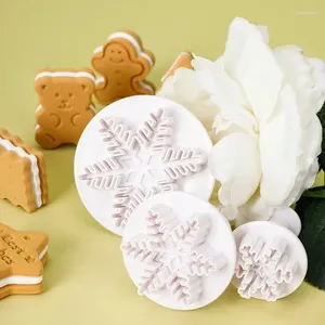 Bakvormen 3 pc's Fijne sneeuwvlokkoekjes Spring schimmel Cutter Press Biscuit voor kerstplastic oppas witte huiskeuken