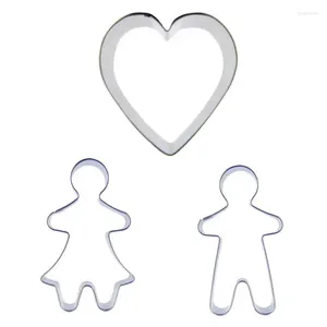 Moules de cuisson 3 pcs Love Girl Boy en acier inoxydable Cookie Cutter Biscuit Gaufrage Machine Chocolats Pâtisserie Doux Bonbons Gâteau Décoration