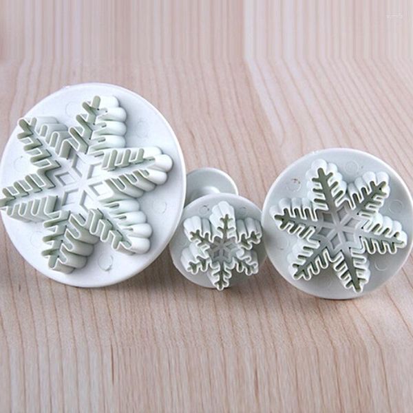 Moldes para hornear Juego de 3 piezas Copo de nieve Primavera Relieve Molde Fondant Cake Decorativo DIY Herramienta Galleta Impresión Troquel de corte