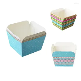 Bakvormen 300 pc's muffinbekers Britse retro/streep/stip square papieren cakebox cup keuken cupcake kisten mallen