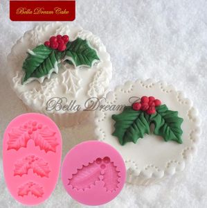 Moldes para hornear 3D Navidad Holly LeafBellBow Diseño Fondant Molde de silicona Caramelo Chocolate Molde DIY Arcilla Modelo Pastel Decoración Herramienta para hornear 231213