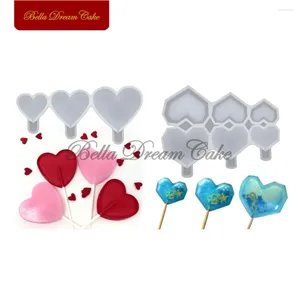 Moules de cuisson 3d Diamond Heart Design Lollipop Silicone Moule Diy Fondant Chocolate Topper Moule époxy Resin Forme de gâteau outil de décoration de gâteau