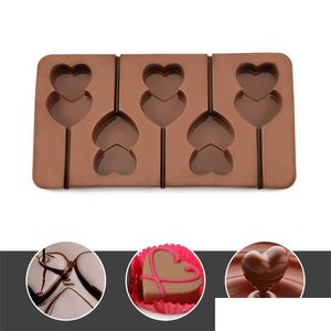 Bakvormen 3D Double Heart Lollipop Chocolade Sile Biscuits Mould Dessert Diy Cake Decorating Tool Jelly Home Kitchen Tools Drop D Dhct4