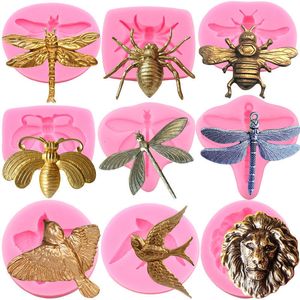 Bakvormen 3D Dragonfly Lion Birds Silicone Mould Bumble Bee Spider Cupcake Topper Fondant Cake Decorating Tools Candy Clay Chocolate Mould 230809