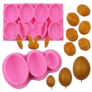 Bakvormen 3D Easter Bunny Silicone Mold Rabbits Eieren Fondant Chocolade Cake Molds Jelly Pudding Making Molds Home Kitchen Bakbenodigdheden 230421