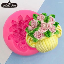 Moules de cuisson 3D Rose Fleur Pot Silicone Moule DIY Gâteau Fondant Outil Fait Maison Savon À La Main