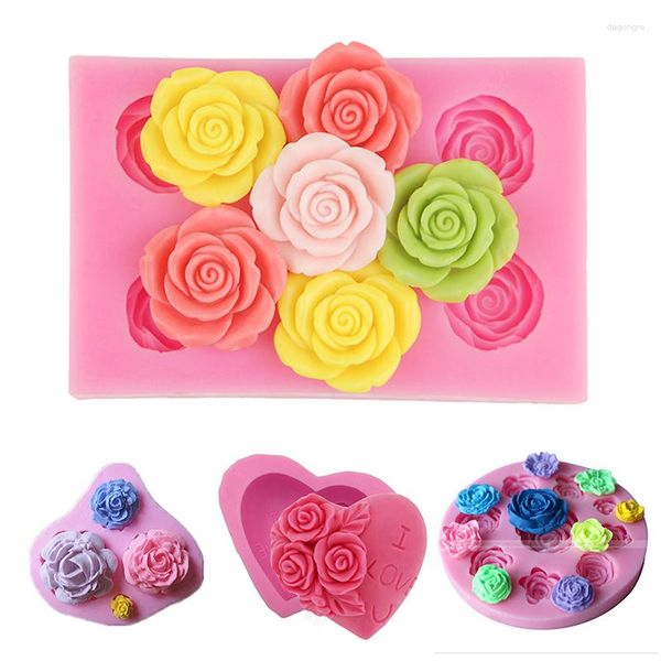 Moldes para hornear 3D flores rosas molde de silicona Fondant jabón molde gelatina caramelo Chocolate pastel decoración herramientas herramienta