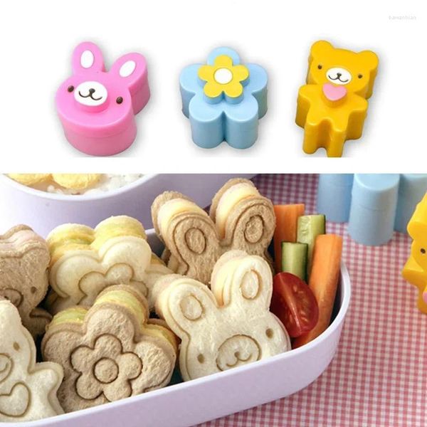 Moldes para hornear 3 unids Kawaii Cortador de sándwich y lindo oso DIY Cortadores de alimentos Pan Tostado Desayuno Fabricante Molde Bento Accesorios