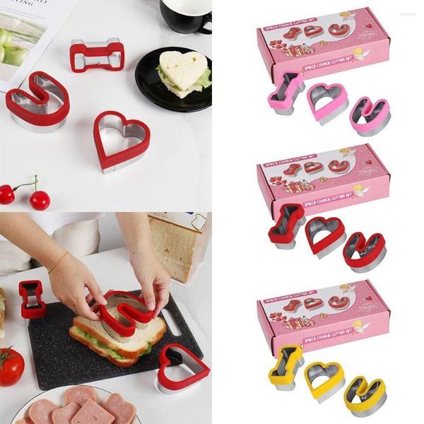 Moules de cuisson 3 pièces/ensemble gâteau outil plongeur en plastique pâtisserie décoration timbre Biscuit moule amour coeur saint valentin 3D emporte-pièce