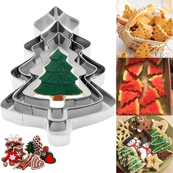 Moldes para hornear 3 unids/set cortadores de galletas 3D de acero inoxidable árbol de Navidad molde para hornear galletas fondant pastel corte cocina molde en relieve