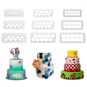 Bakvormen 3 stks/set cookie fondant cutters square hexagon geometrische koekje voor verjaardagstaart cupcake decoreren