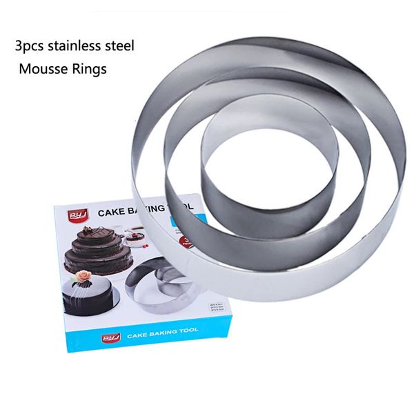 Moules de cuisson 3 pièces/ensemble en acier inoxydable Mousse anneaux emporte-pièce grande forme ronde boulanger moule Fondant gelée gâteau Cutter outil de cuisson cuisine 231018