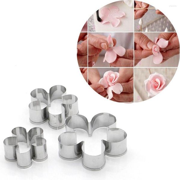 Moldes para hornear 3 unids/set de acero inoxidable Rosa flor pétalo Fondant molde azúcar artesanía pastel galletas cortador en relieve