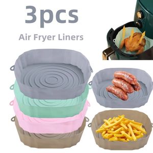 Baking Moulds 3Pcs Silicone Basket for Air Fryer Oven Tray Pizza Fried Chicken Mold Reusable Bakeware Liner Kitchen Accessorie 230803