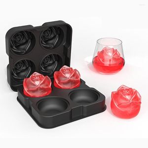 Moldes para hornear 4 celdas Día de San Valentín Rosa Molde de bola de hielo Bandejas de cubos de silicona Moldes para hacer whisky Crema de diamante