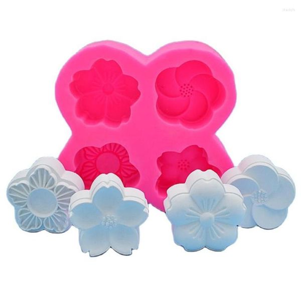 Moules de cuisson 4 trous fleurs Silicone bougie moule pour bricolage ornements faits à la main artisanat savon chocolat moule