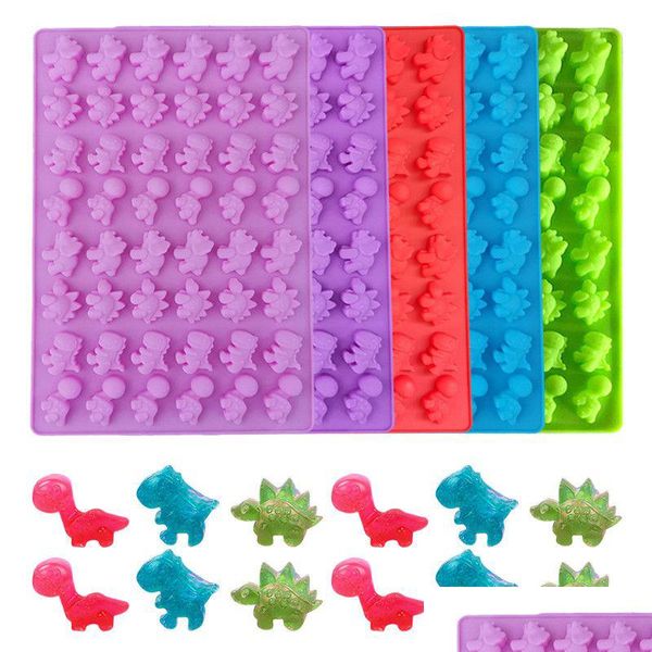 Moldes para hornear 48 Cavidad Molde de dinosaurio Sile Gummy Cake Moldes Bandeja de cubitos de hielo de chocolate Candy Fondant Mod Herramientas de decoración Drop Delivery Dhmja