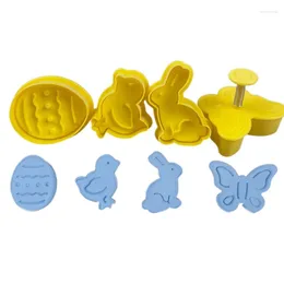 Moules de cuisson 4pcs 3D Dessin animé Pâques Oeuf Poussin Papillon Cookie Cutter Formes Moule Timbre Embosser Fondant DIY Gâteau Décoration Outil