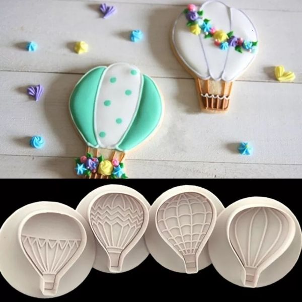 Moldes para hornear 4 piezas globo de aire galletas cortador Fondant pastel molde caramelo en relieve molde galletas decoración fiesta accesorios de cocina 230731