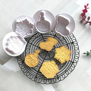 Moldes para hornear 4 piezas árbol de Navidad copo de nieve cortador de galletas Santa Claus Chocolates galleta pastel molde herramientas de cocina impresión de Navidad