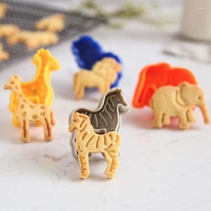 Moules de cuisson 4 pièces Lion girafe zèbre éléphant Animal Fondant gâteau moule Biscuit Cookie plongeur coupeurs Sugarcraft décoration outils