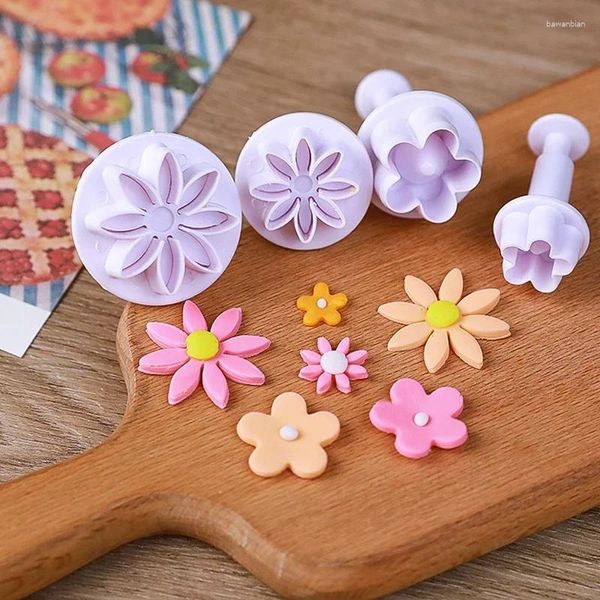 Moldes para hornear 4 unids ciruela flor margarita pastel émbolo fondant cortador de galletas molde decoración sellos de galletas para herramientas de cocina