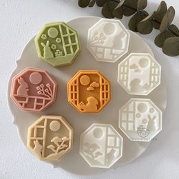 Bakvormen 4 stks/set octagon konijn mooncake schimmel set mid herfst festival diy handdruk fondant maan cake mold decoratie gereedschap 230421