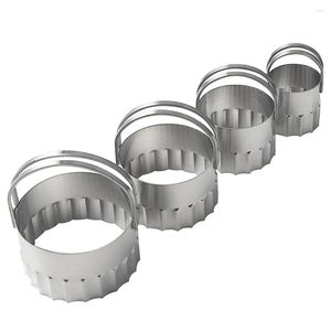 Moldes para hornear 4 unids/set herramienta de mousse redonda fondant pastelería fácil de limpiar fruta de acero inoxidable con cortador de galletas de borde estriado