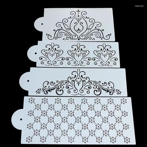 Moldes para hornear 4 unids/set molde de plantilla herramienta de plantilla de pastel de plástico princesa encaje Cupcake galleta Fondant decoración conjunto