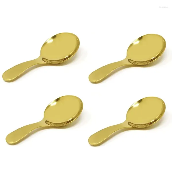 Moldes para hornear 4 unids Cucharas de mango corto de acero inoxidable Mini Sal Condimentos Cuchara Postre Té Café Dorado