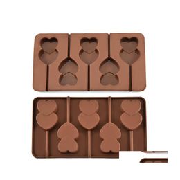 Moldes para hornear 5 rejilla doble en forma de corazón sile antiadherente lolly chocolate galleta caramelo molde herramientas entrega entrega hogar jardín cocina di dhhw0