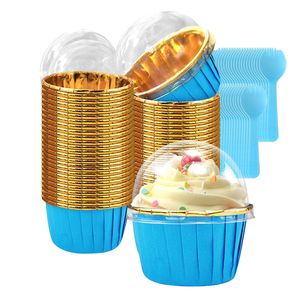 Moules de cuisson 50 Buah Liner Cupcake dengan Tutup Foil Cetakan Muffin Kertas Pakai Tin Pastry Aksesori Toko Roti 230425