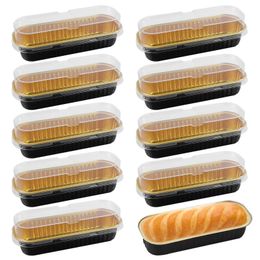 Moules de cuisson 50pcs feuille d'aluminium avec couvercles boîtes doublures Muffin jetable cheesecake Mini pain plat de cuisson Cupcake flans pour pain Rectangle 231018