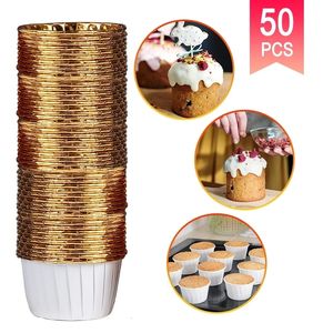 Bakvormen 50 stuks Grote Cupcake Paper Cup Oilproof Liner Tray Case Wedding Party Caissettes Golden Muffin Wrapper 230616