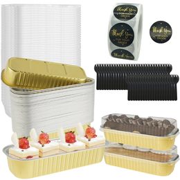 Bakvormen 50 Stuks Mini Cake Pannen Met Deksels En Lepels Aluminiumfolie Brood Containers Muffin Blikken Brood Keuken Gereedschap 231205