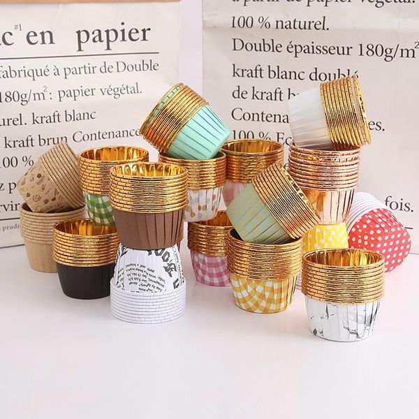 Moules de cuisson 50 pièces épaissie Muffin Cupcake Liner or gâteau emballages tasse plateau étui papier tasses pâtisserie outils fête fournitures