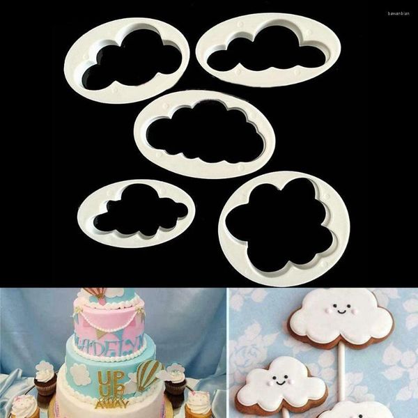 Moldes para hornear 5 unids herramientas de molde blanco 3D accesorios impresos cortador fondant decorativo para pastel hecho forma de nube de plástico