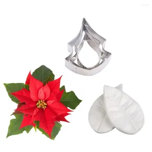 Moules de cuisson 5pcs Poinsettia Veiner Impression Fleur Moule Cutter Set Silicone Gâteau Décoration Fondant Sugarcraft