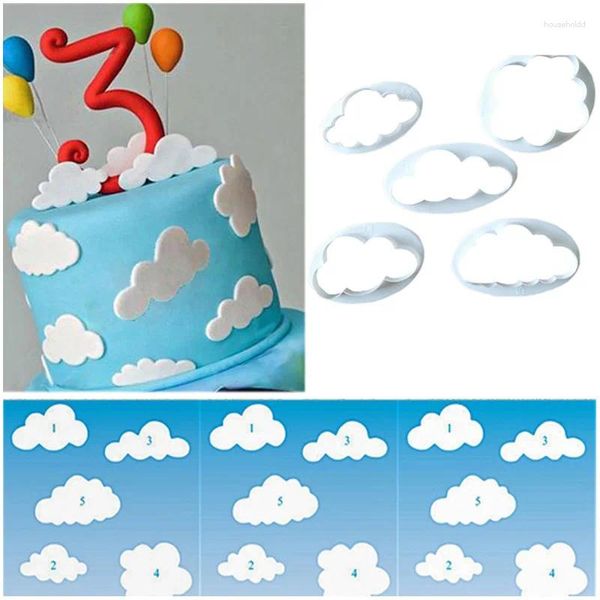 Moules de cuisson 5pcs / Set Forme de nuage Cookie Cutter sur mesure 3D Fondant imprimé Biscuit Moule pour outils de décoration de gâteau 2024