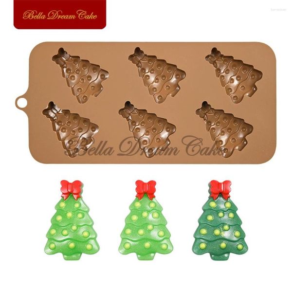 Moldes para hornear 6 cavidades 3D Diseño de árbol de Navidad Chocolate Molde de silicona DIY Candy Pudding Mousse Molde Herramientas de decoración de pasteles Cocina