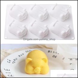 Moldes para hornear 6 cavidades Cute Pig Sile Cake Mold para Mousse Chocolate Mods Sartenes Postre Herramientas de decoración por Sea Rre13578 Drop Delivery Otat5