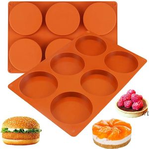 Baking Moulds 6-Cavity Large Cake Molds Silicone Round Disc Resin Coaster Mould Non-Stick Baking Mold Soap Mousse Pan LJJF14225