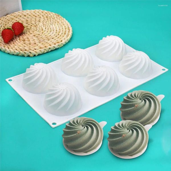 Moules de cuisson 6 cavités spirale boule silicone gâteau moule pour biscuits faisant 3D à la main en mousseline de soie desserts outils décoration mousse moule