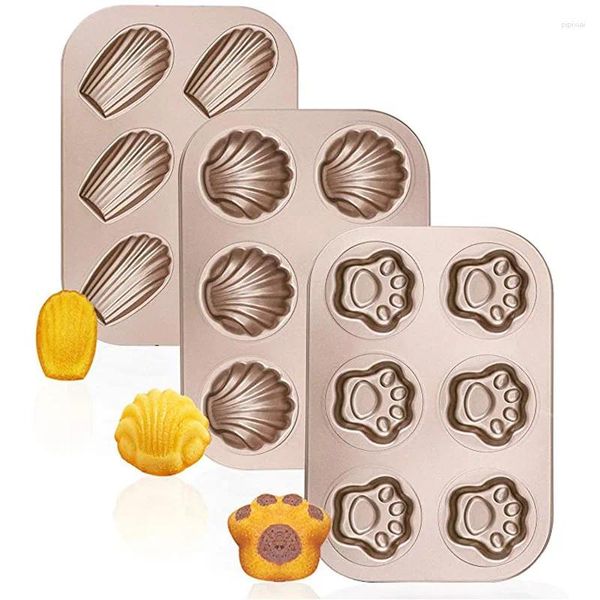 Moldes para hornear 6 orificios Madeleine Molde de pastel Antiadherente Molde de concha de acero al carbono Galleta Chocolate Herramientas para hornear Accesorios de cocina