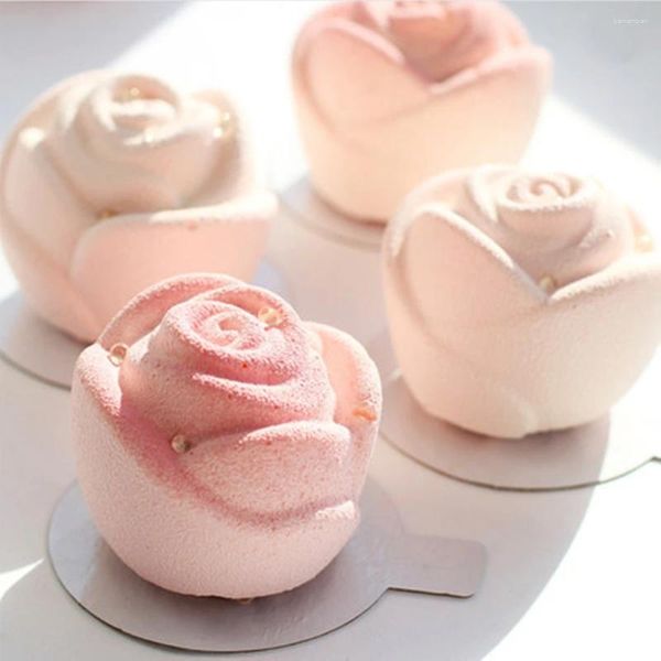 Moldes para hornear 6 agujeros 3D Rose Silicone Cake Mold Jabón Flor Mousse Postre Gasa para el Día de San Valentín Pastelería Accesorios de cocina