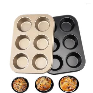 Moules de cuisson 6 trous en acier au carbone rond pain biscuit antiadhésif tasse cupcake pan gâteau biscuit moule plateau ustensiles de cuisson accessoires de cuisine