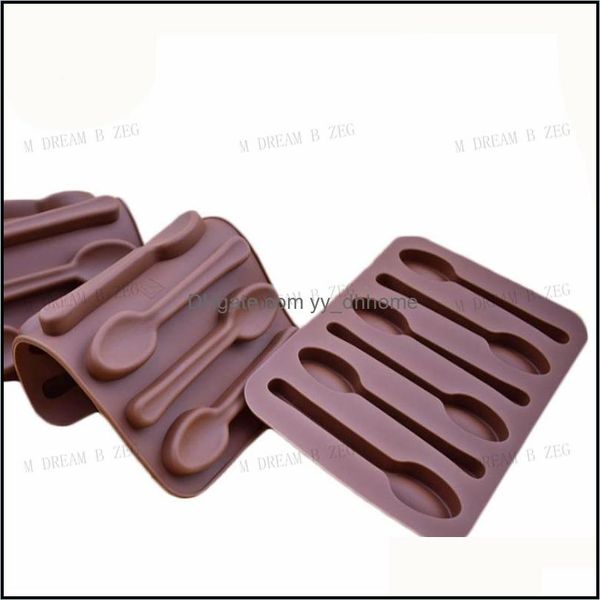 Moldes para hornear 6 agujeros Forma de cuchara Molde de chocolate Sile Diy Biscuit Jelly Pudding Candy Ice Baking Tools Design Cake Mods Drop Deliver Dhjhw
